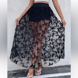 Biker Short Insert Butterfly Lace Pleated Skirt